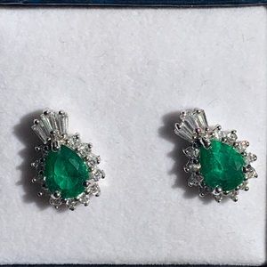 KAS pear Emerald cz sterling silver earrings